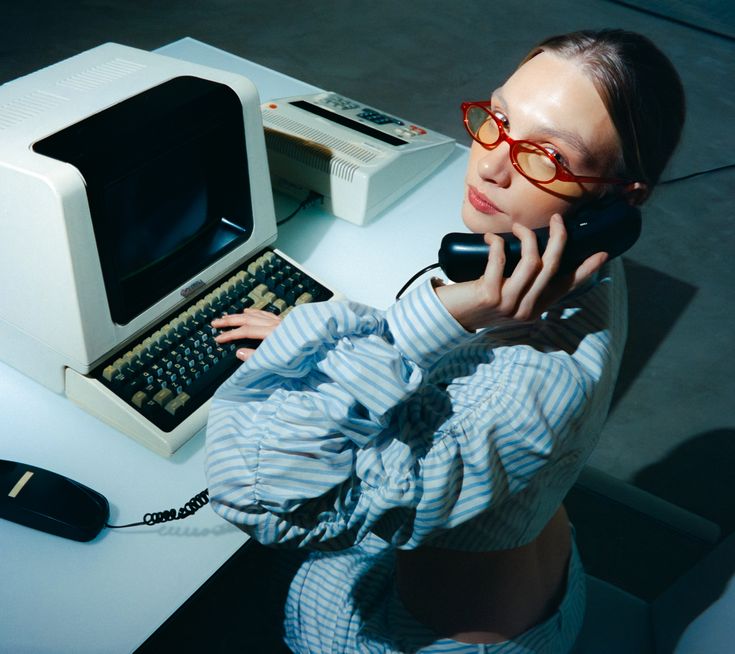Working at a computer on a call